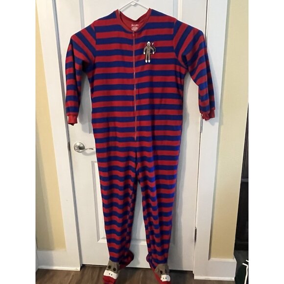 NICK & NORA Sock Monkey One Piece Pajamas Sleepwear Footed Adult XL Full Zip SEE - Picture 3 of 15